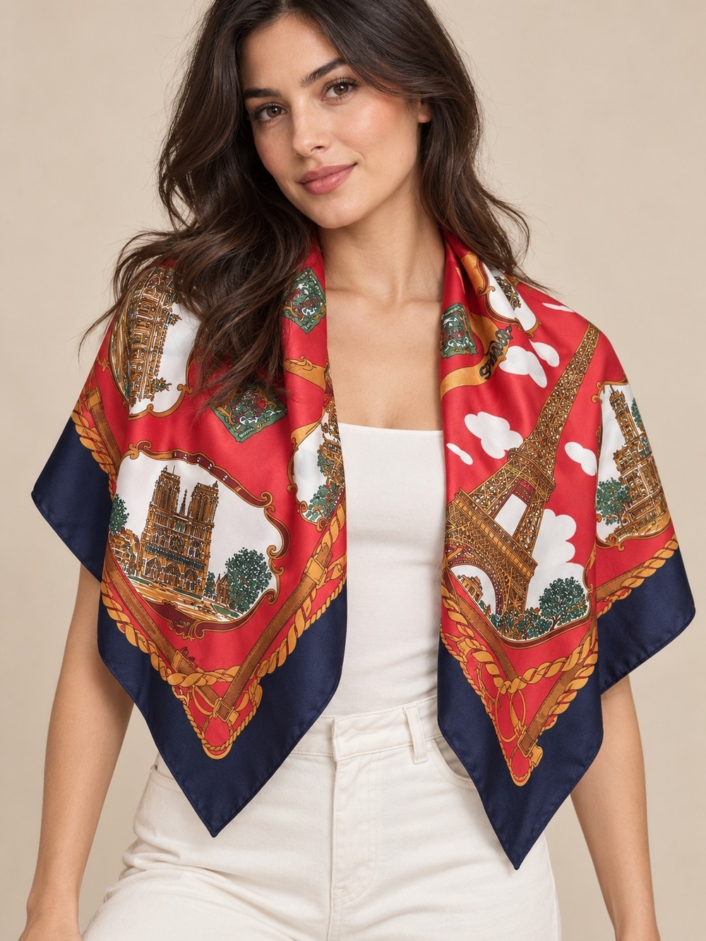 Vintage Made in Italy Paris Landmark Square Scarf